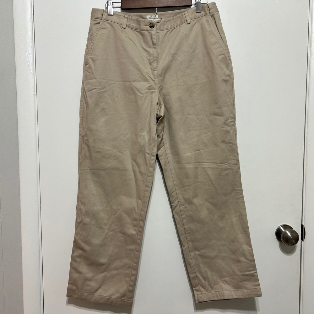 L.L. Bean Classic Fit Womens Khaki Plaid Lined Chino Pants Size 12 Petite